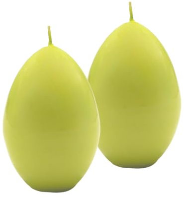 Dekohelden24 2er Set Hochwertige XL Eierkerze, Ostereikerze, Kerzenei, Dekokerze in Eiform, Wachskerze Ei, Osterdekokerze als Ei in grün, Lieferumfang: 2 Eikerzen, L/B/H: 6 x 6 x 9 cm.
