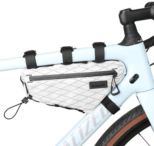 Rhinowalk Triangelväska för cykel 1,7 L – vattentät ramväska med YKK-dragkedja, kabelpassering och pumphållare – elegant design – vit