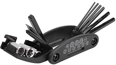 Outil de réparation de vélo 16 en 1 multifonction pour vélo - Portable - En acier inoxydable - Durable - Anti-rouille - Noir - 9 x 4,5 x 2,6 cm - 200 g