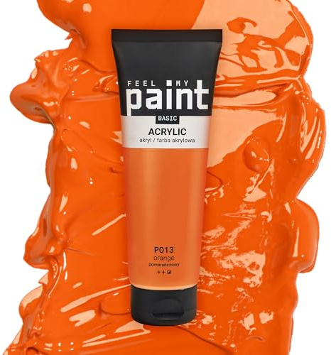 FeelMyPaint Acrylfarbe Orange – 120 ml hochpigmentierte Künstlerfarbe zum Malen auf Leinwand, Papier, Stoff, Holz, Glas, Keramik, Metall, Stein