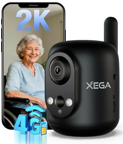 Xega 4G LTE Cámara Vigilancia Interior con Tarjeta SIM Inalámbrica,2K HD