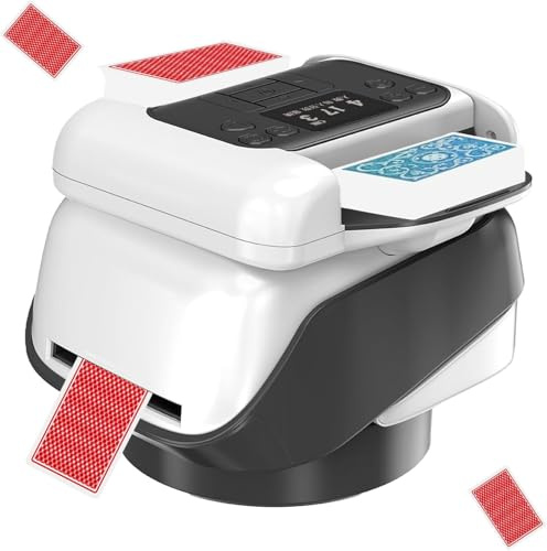 Kamanan Repartidor y Barajador 2 en 1 Repartidor Automático de Cartas Mezclador Automático de Cartas Giro 360° para 1-3 Barajas,2-12 Jugadores Silencioso,Póker, Blackjack,UNO, Texas Hold'em