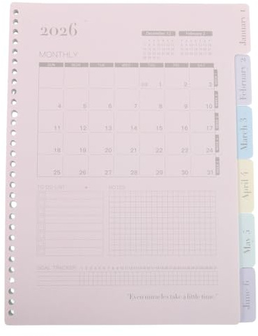 Kallory Recharges Pour Agenda a4 2026 Avec Onglets ColoréS - Pages Mensuelles DatéEs Janvier À DéCembre - Inserts Minimalistes PerforéS 30 Trous Pour Classeurs Organisateurs