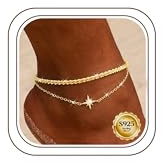 Milacolato Bracelets Cheville Femme en Argent Sterlilng 925 Réglable Chaine | Délicats Double Couche Bracelets de Cheville Papillon Octagramme Cœur Cercle Pied Bijoux de Plage pour Femme Or Argent