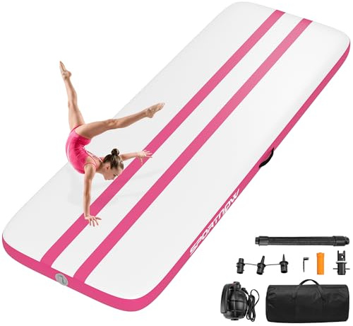SPORTNOW Tappetino Gonfiabile per Ginnastica 3.05m, Tappeto Ginnastica Artistica 10cm Spessore con Pompa Elettrica, Borsa Trasporto, Kit Riparazione per Casa Yoga Pilates Fitness Cheerleading Palestra