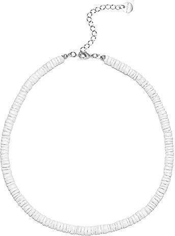 Wowshow Shell Necklace, Puka Shell Necklace for Men Women Smooth Seashell Choker Summer Beach Surfer Jewelry 14 Inches