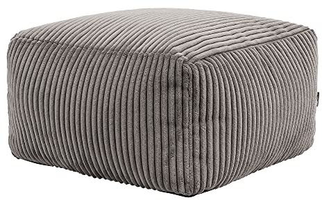 Icon Amara Hocker, Dunkelgrau, Flauschiger Cord Stoff, Sitzsack Cord, Sitzpuff Hocker mit Füllung, Fußhocker für das Wohnzimmer, Deko Wohnzimmer