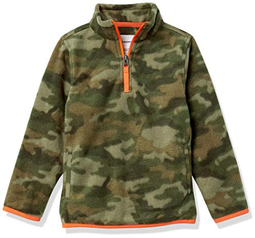 Amazon Essentials Boys' Polar Fleece Quarter-Zip Pullover Jacket, Green Camouflage, 6-7 Years