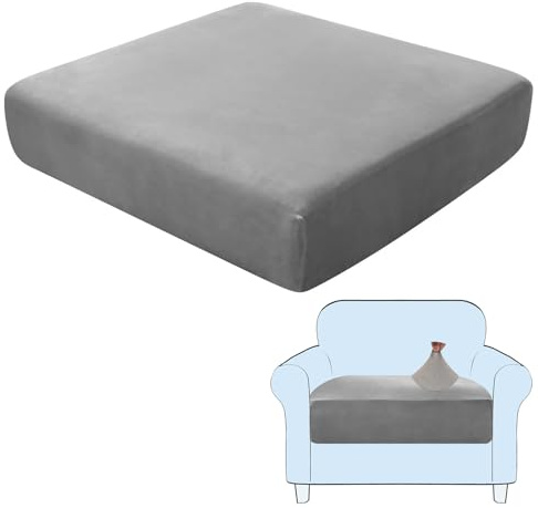 SHUOJIA Fodere per Cuscini per Divani, Protezioni per Cuscini per Sedili in Tessuto di Velluto Elasticizzato,Cuscino per Divano Fodera per mobili Coprisedile per Divano (Grey,1-Seater)