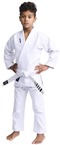 Ippon Gear BJJ GI Brazilian Jiu Jitsu Kinder/Einsteiger Anzug inkl weißem Gürtel [Größe M00 I Pearl-Weave Material I 350gr/m² Stoffdichte I Reißfestes Material mit versiegelten Nähten] weiß