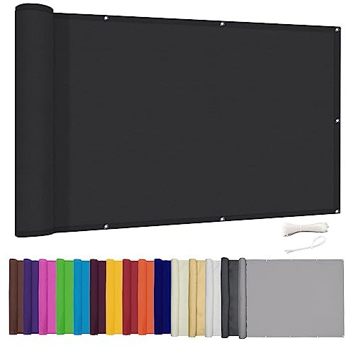 Lingle888 Balcony Privacy Screen PES Waterproof Balcony Cover with PU Coating 95% UV Protection Opaque Windproof Fence Screen with Cable Ties for Garden Patio Terrace Railing 0.4x1m Black