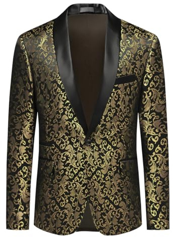 Allthemen Blazer Casual di Lusso da Uomo Slim Fit Paisley Floral Jacquard Suit Giacche Cappotti Eleganti Giacche Chic Oro L