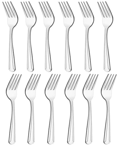 Stainless Steel Dinner Fork Set of 12 - Table Forks for Home, Kitchen, Restaurant - Silver, Mirror Polished, Dishwasher Safe (17cm)