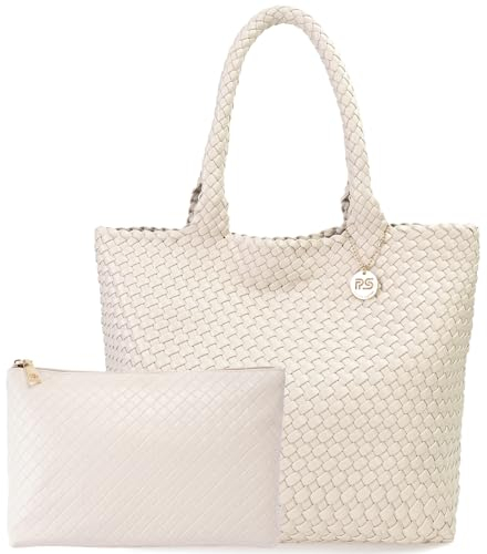 PS PETITE SIMONE Tote Bag Handtasche Damen mit Handgelenkstaschen Geflochtene Tasche Mode Umhängetasche Shopper Schultertasche für Schule Arbeit Reisen Einkaufen 41 * 30 * 17CM Hazel