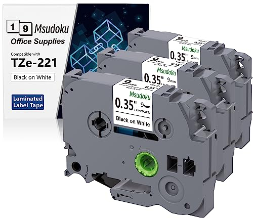 Msudoku TZe-221 Schriftband Kompatibel für Brother TZe221 TZ-221 TZ 9mm Bänder Kompatibel für P Touch PT-H100LB H105 D210VP D600 D400 H107B PT-P700 PT-H100R D450 PT-P750W 1000 1010, Schwarz auf Weiß