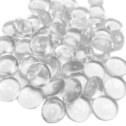 Glass Pebbles - 0.45KG Transparent Flat Marble Stones Beads, Artificial Crystal Gemstones Fire Clear Decorative Glass Beads for Vase Filler, Aquarium, Mosaic Tiles, Landscaping, Flowerpot(90-100PCS)