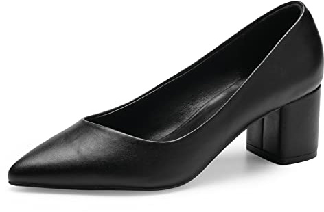 GENSHUO Dampumpar med spets, elegans för kontor och vardag, 6 cm blockklack, Svart matt, 38 EU