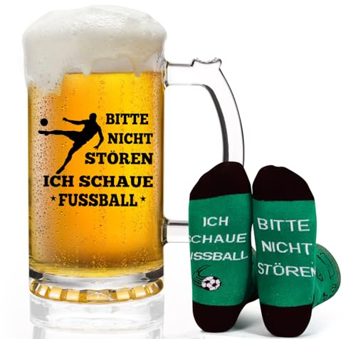 Joymaking Biergläser Socken Geschenke für Männer Lustige Geschenke für Männer, Fußballgeschenke Jungen, Geschenkideen für Männer, Biermücke, Fußballgeschenke für Männer, 0.5L