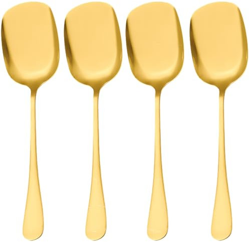 4 cucharas clásicas de acero inoxidable con mango largo, cucharas de cocina, cucharas de servir, cucharas de servir bufé, herramienta de cocina para restaurante, banquete (dorado)