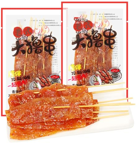 McKona Spicy 102g Spicy Strips Chinese Spicy Snacks Spicy Vegetarian Gluten Tofu Skewers Spicy Wheat Snacks Classic Office Spicy Strips (slightly Spicy 102g/pack) (2 pack)