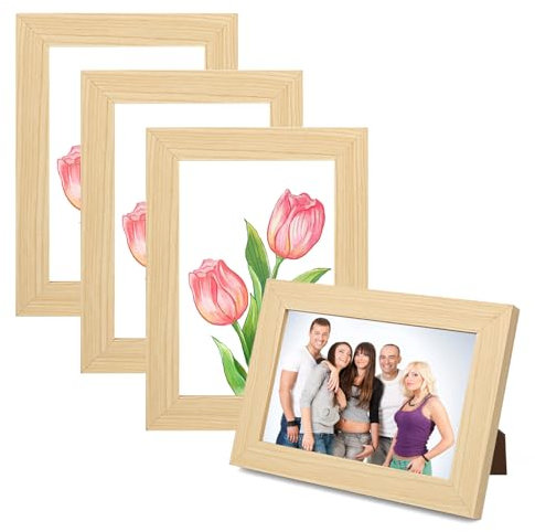 TOSAVGA 4er Bilderrahmen, Bilderrahmen 10x15, Bilderrahme Holz, Echtholz Fotorahmen Set, Fotorahmen, Photo Frame, Bilderrahme Klein für Wandbehänge oder Tischdekoration