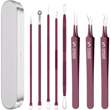 9 Stücke Mitesserentferner Mitesser Pinzette Komedonenquetscher Pinzette Mitesserentferner Zur Entfernung Von Mitessern Auf Nase und Gesicht,Mit 4 Pickel Pinzette+3 Pinzetten+Doppelpresse+Eine Kiste