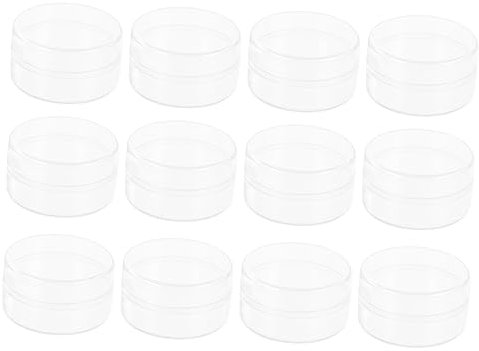 DIYEAH Lot De 12 Set De Petits Pots Ronds En Plastique Transparent Avec Couvercle, Petite Taille, Léger Et Incassable, Pour Voyage, Maquillage Et Rangement Quotidien