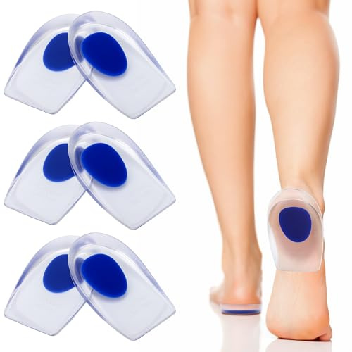 3 Pairs Gel Heel Cups, Heel Cushion Pads, Blue Heel Insoles, Gel Heel Pads for Plantar Fasciitis, Silicone Heel Pads for Heel Pain (L)