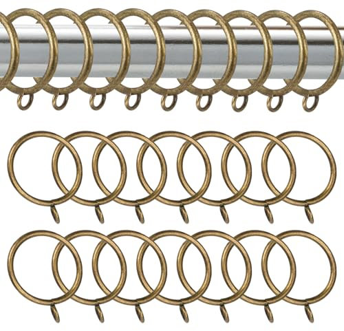 Iridsmole 24pcs Metal Curtain Rings, 50mm Inner Diameter Bronze Curtain Rings, Brass Curtains Ring with Eyelet Hoops Rod Ring with Eyelet for Window Door Shower Hanging
