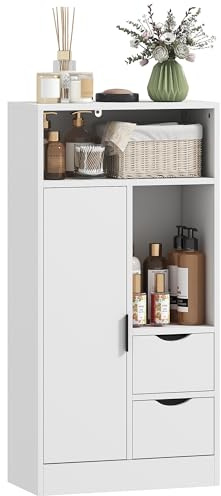 HOMCOM Mueble de Baño Estrecho Armario de Baño con 2 Cajones Compartimento Abierto y Estantes Ajustables para Espacio Pequeño Cocina Salón 50x25x100 cm Blanco