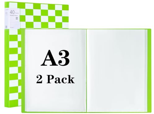 Srvnpioy 2 Pezzi Raccoglitore per Presentazioni A3 con 40 Tasche, Portalistini A3 Libro Espositivo Portfolio Diamond per Opere d'arte, disegno, pittura, Colore: Verde