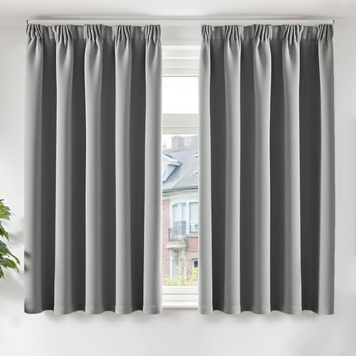 TOPICK Light Grey Blackout Curtains for Living Room, W46 xL54, 2 Panels | Pencil Pleat Living Room Curtains, Bedroom Nursery Darkening Soundproof Short Curtains, Soft-feel Triple-weave Fabric