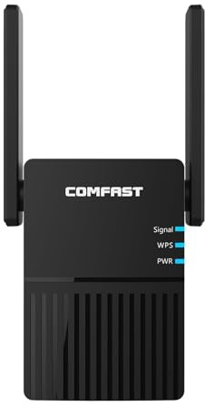 COMFAST Ripetitore WiFi 1200Mbps Dual Band - Amplificatore Segnale WiFi per Casa con 2 Antenne, WPS, MU-MIMO, Design Portatile Compatto e Dissipazione Calore, Indicatore Segnale, Spina UE