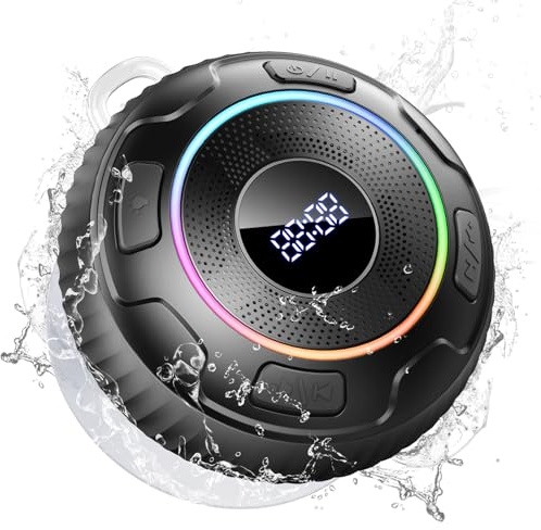 Hupoaf Bluetooth Shower Speaker, Wireless Bluetooth 5.3, HD Sound, Portable Speaker with Suction Cup/Hook, IPX7 Waterproof