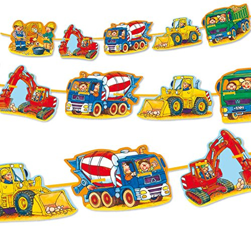 Lutz Mauder Partykette * Bagger & Baustelle * als Deko für Kindergeburtstag oder Motto-Party // Geburtstag Party Bob Bauarbeiter Baumeister Girlande Banner