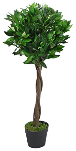 Leaf Design UK Artificial Bay Laurel Topiary Ball Tree, Green Twist, 90cm (3ft)