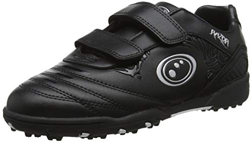 Optimum Unisex Kids' Razor Football Boots | Flat Moulded Turf Outsole | Easy Fastening Astro Trainers | PU Leather | Flexible & Comfortable Fit | Black/Silver | Size 2 (EU 35)
