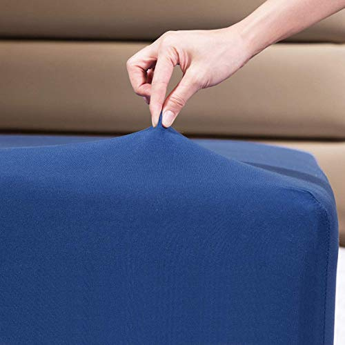 Fitted Sheet- COSMOPLUS Queen Fitted Sheet OnlyïŒNo Flat Sheet or Pillow ShamsïŒ,4 Way Stretch Micro-Knit,Snug Fit,Wrinkle Free,for Standard Mattress and Air Bed Mattress from 8â Up to 14â,Navy