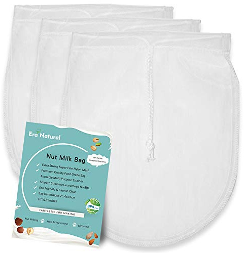 Nut Milk Bag Reusable 3 Pack 12 x 10 Cheesecloth Bags for Straining Almond/Soy Milk Greek Yogurt Strainer Milk Nut Bag for Cold Brew Coffee Tea Beer Juice Fine Nylon Mesh Cheese Cloth