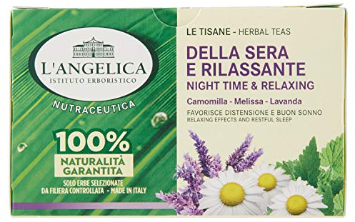 L'Angelica, Tisana Funzionale Calmante e Rilassante per Dormire a Base di Camomilla e Passiflora, Tisane con Effetto Distensivo, Vegan, Confezione da 20 Filtri