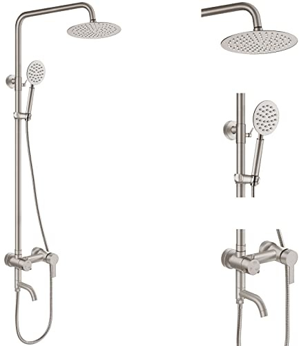 Aolemi Duscharmatur SUS304 mit 3 Funktionen, gebürstetes Nickel, Wandmontage, Edelstahl-Duschbefestigung, mit Handbrause, 20,3 cm Regenduschkopf