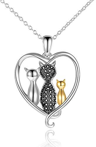 VENACOLY Katthalsband 925 sterling silver månsten zirkon hjärta hänge halsband måne hänge katt smycken födelsedag för kvinnor kattälskare, 0.79*1.1 inches, Sterlingsilver, Kubisk zirkonia