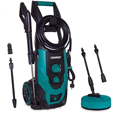 VONROC Hidrolimpiadora a presión V22-2 - 2200W - 170 Bar - 450 l/h - Incluye 8m de Manguera, Tanque de detergente Integrado, Limpiador de Patio, boquillas y Accesorios (170 Bar + Accesorios)