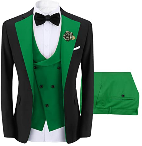 Sliktaa Traje de 3 piezas para hombre con un botón, ajustado, formal, boda, cena, chaqueta, chaleco y pantalones, multicolor, verde claro, M