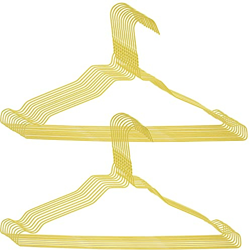 Perchas de alambre de metal, 100 unidades, color amarillo monocolor, juego de perchas de alambre de metal, 40 cm, ahorro de espacio