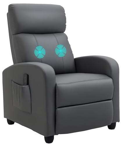 HOMCOM Fauteuil de Relaxation et Massage avec Inclinaison Manuelle Dossier Repose-Pied réglable revêtement synthétique Gris
