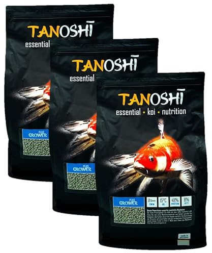 Tanoshi Koifutter - Grower Plus 15 kg 6mm | Schwimmendes Allein-Koifutter für maximales Koi-Wachstum mit Lachsöl und Krill…