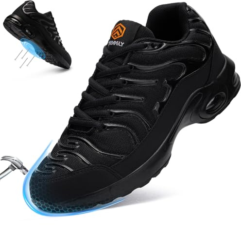 DYKHMILY Safety Trainers Steel Toe Cap Mens Comfortable Work Trainers Lightweight Safety Shoes Construction Work Footwear Puncture Proof (Black,12.5UK/48EU)