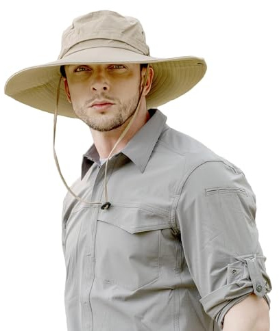 ZLYC Sombrero de Ala Ancha para Hombre - Protección UV, Safari, Boonie, Verano y Pescador - Plain Sliver Beige, Talla Única
