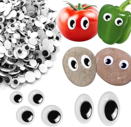 SNAIL GARDEN 1200Pcs Black Wiggle Googly Eyes with Self-Adhesive, 1000Pcs Round Plastic Wiggle Stickers Eyes & 200Pcs Oval Sticker Eyes for Crafts, DIY Projects, Halloween, Christmas DIY Decorations